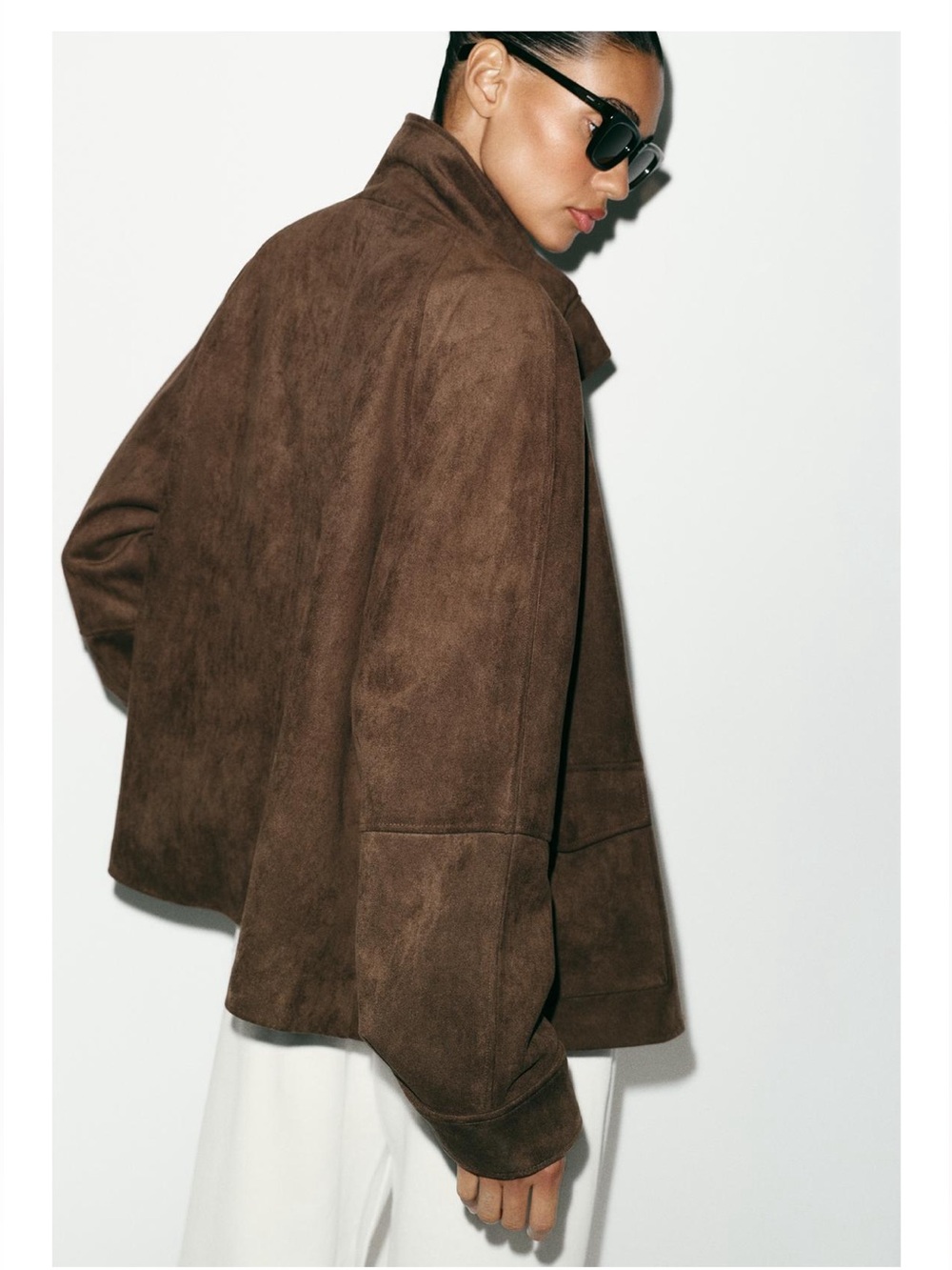 NWT Zara Faux Suede High Collar Full Zip Jacket Sz:M Dark Brown - Picture 3 of 10